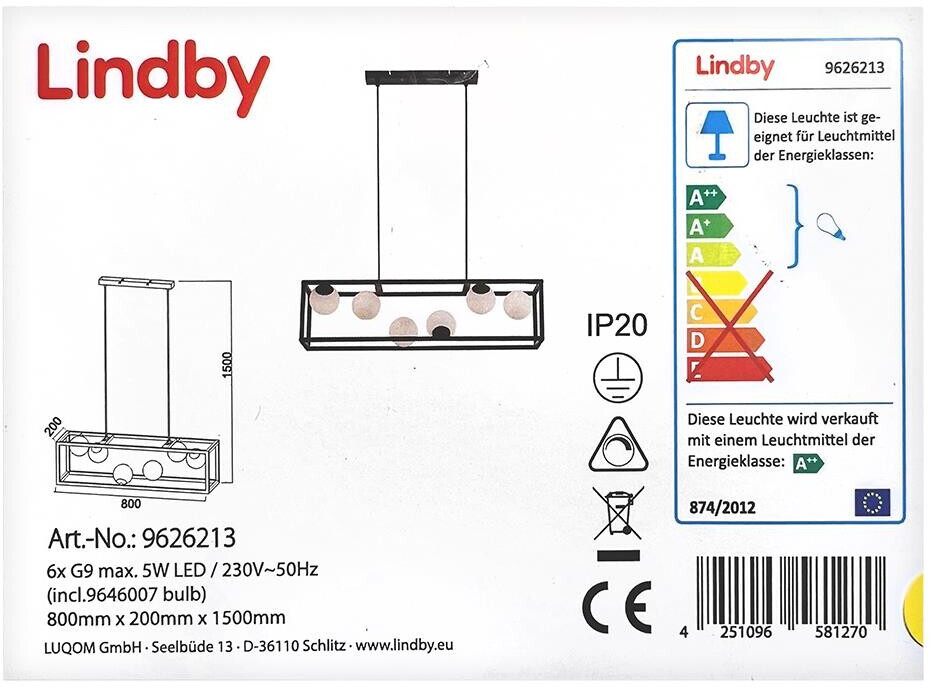 Lindby LED hanging lamp on a cord UTOPIA 6xG9/5W/230V