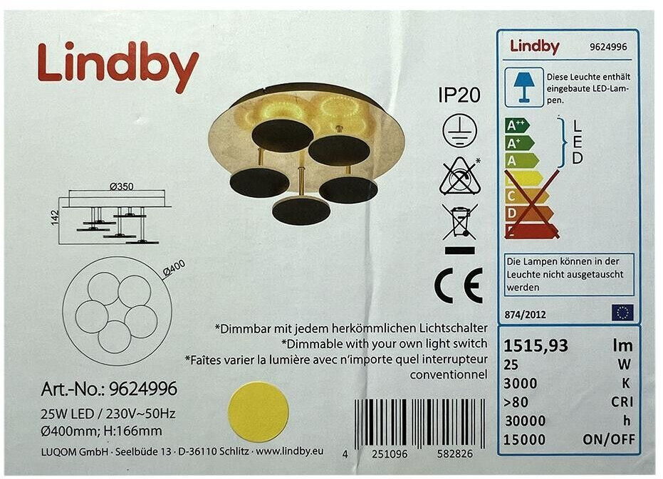 Lindby Dimmable LED ceiling light CASNI 5xLED/5W/230V