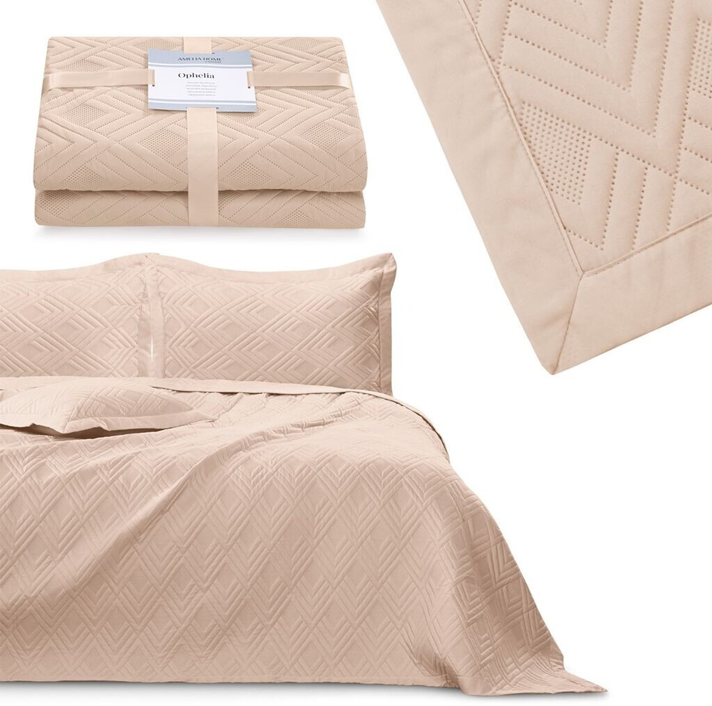 AmeliaHome Bedspread Ophelia - luxury quilt with ultrasonic quilting, powder pink 240x260 cm