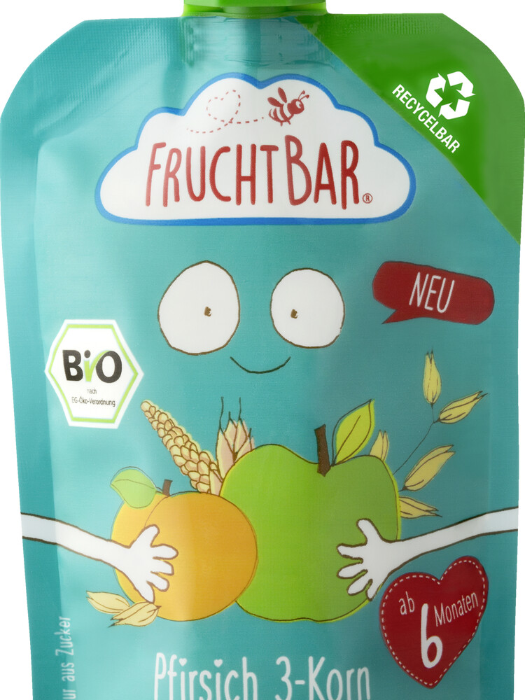 Frucht Bar Bio Fruchtpüree Pfirsich 3-Korn, Pfirsich, Apfel, Hirse ...