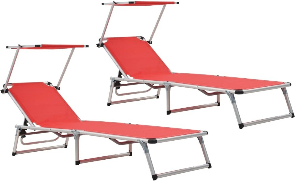 vidaXL Klappbare Sonnenliegen mit Dach 2 Stk. Aluminium Textilene Rot