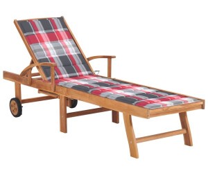 vidaXL Sonnenliege mit Auflage Karomuster Massivholz Teak rot