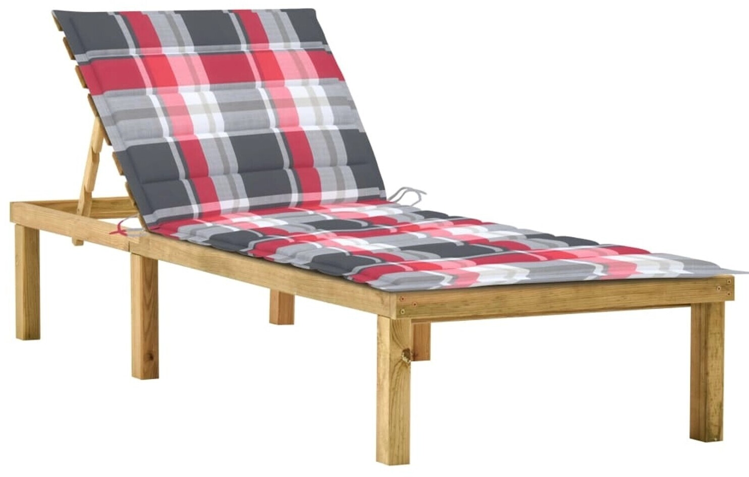 vidaXL Sonnenliege mit Karomuster-Auflage Kiefer Imprägniert rot