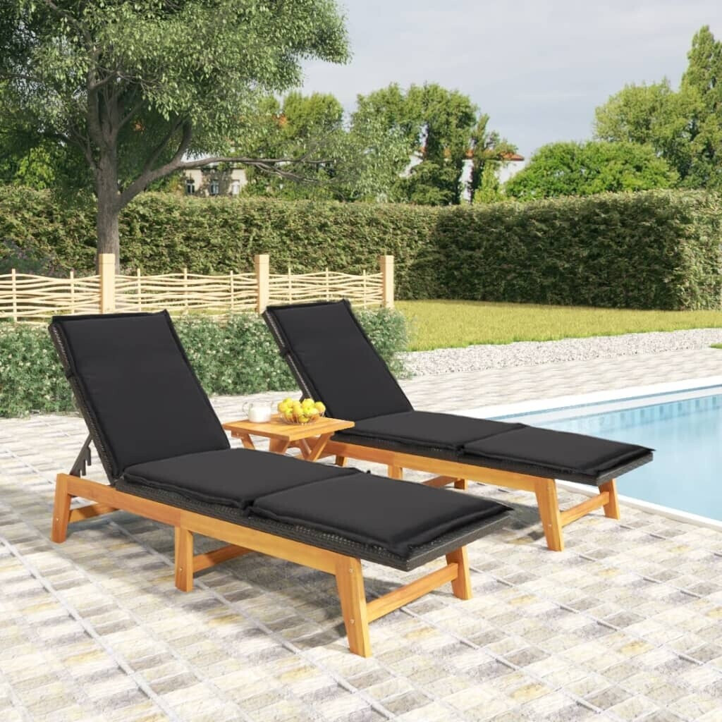 vidaXL Sonnenliegen 2 Stk. Poly Rattan Massivholz Akazie Schwarz/Braun