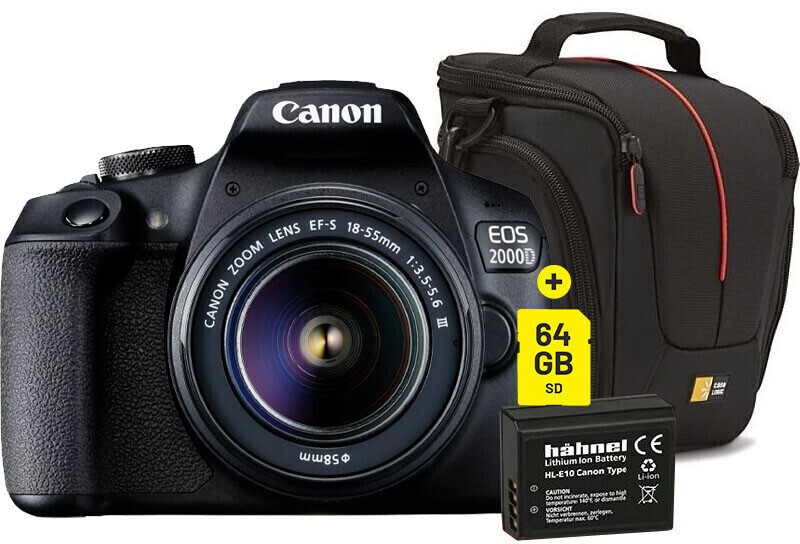 Canon EOS 2000D Kit 18-55mm + SD 64 Go + 2e batterie + sacoche