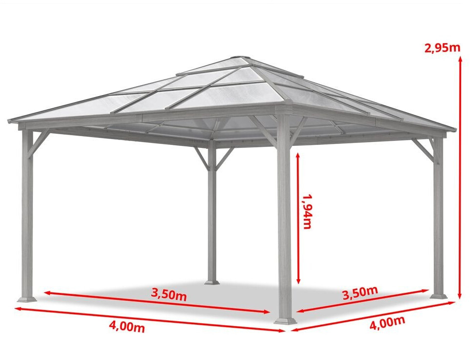 Toolport Gartenpavillon Hardtop Forest Deluxe loft grey 4 x 4 m in