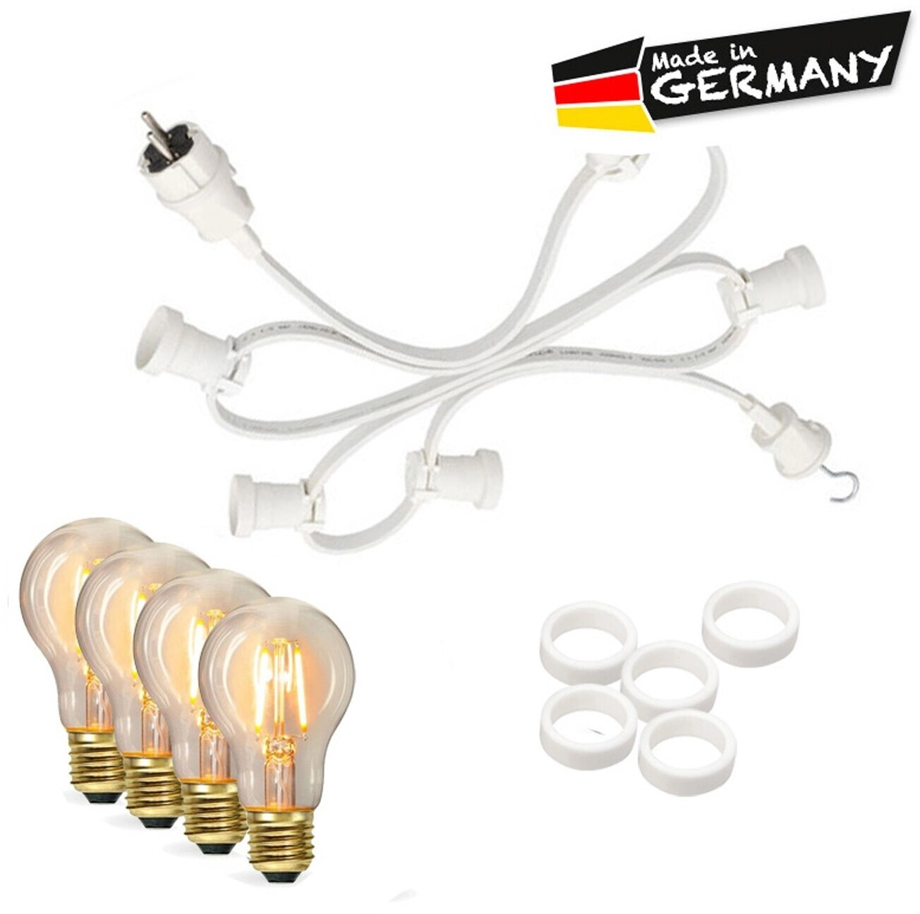 SKYLANTERN® Partylichterkette 10 M – 10 Weiße E27 LED-Birnen, IP44 Wetterfest, Für Garten & Terrasse