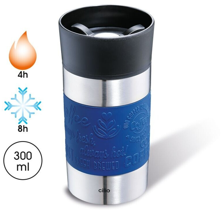 cilio VIAGGIO Thermosbeker voor onderweg, roestvrij staal, deksel van kunststof, 360° drinksluiting, dubbelwandig systeem, breuk- en lekvrij, 300 ml, hoogte: 15,5 cm, donkergroen