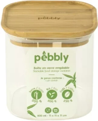 Boîte en verre carrée avec couvercle bambou 2,2L PEBBLY - Culinarion