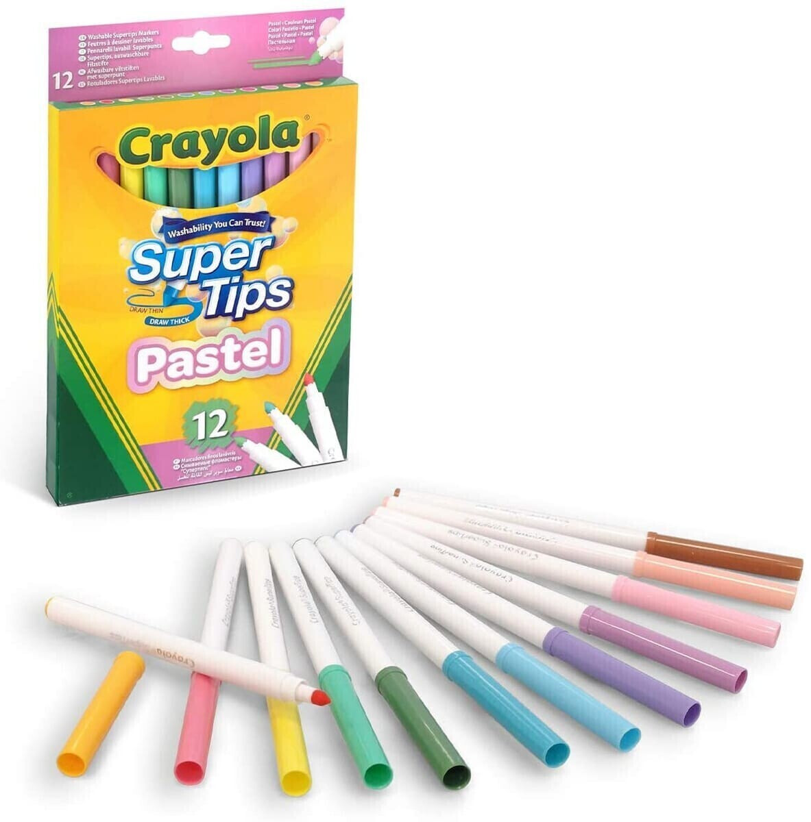 Crayola Pastel - Super Tips, Feutres Lavables Pointe Moyenne, Pack de 20  Pièces, pour l'École et Le Temps Libre, Couleurs Pastel, 58-7517 :  : Jeux et Jouets
