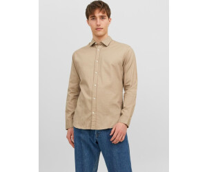 JACK & JONES ESSENTIALS regular casual overhemd met linnen olijfgroen