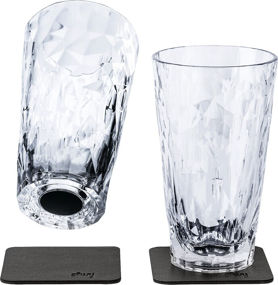 Silwy Magnet Plastic Glasses Long Drink Set Of 2 High Tech Transparent