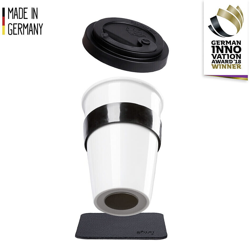 Silwy Porcelain To-Go Cup Color White Incl. Coaster Black