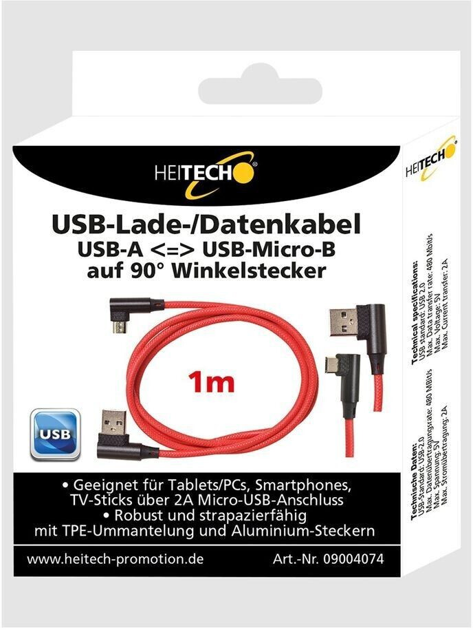Heitech 90 Grad micro USB Kabel Rot ab 3,99 €