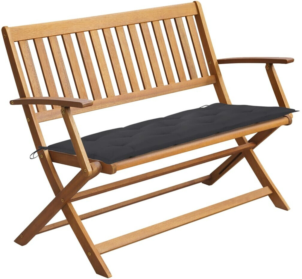 vidaXL Banc de jardin pliable avec coussin 120 cm Bois d'acacia massif anthracite