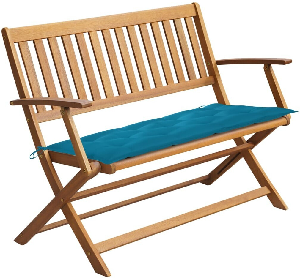 vidaXL Banc de jardin pliable avec coussin 120 cm Bois d'acacia massif bleu clair