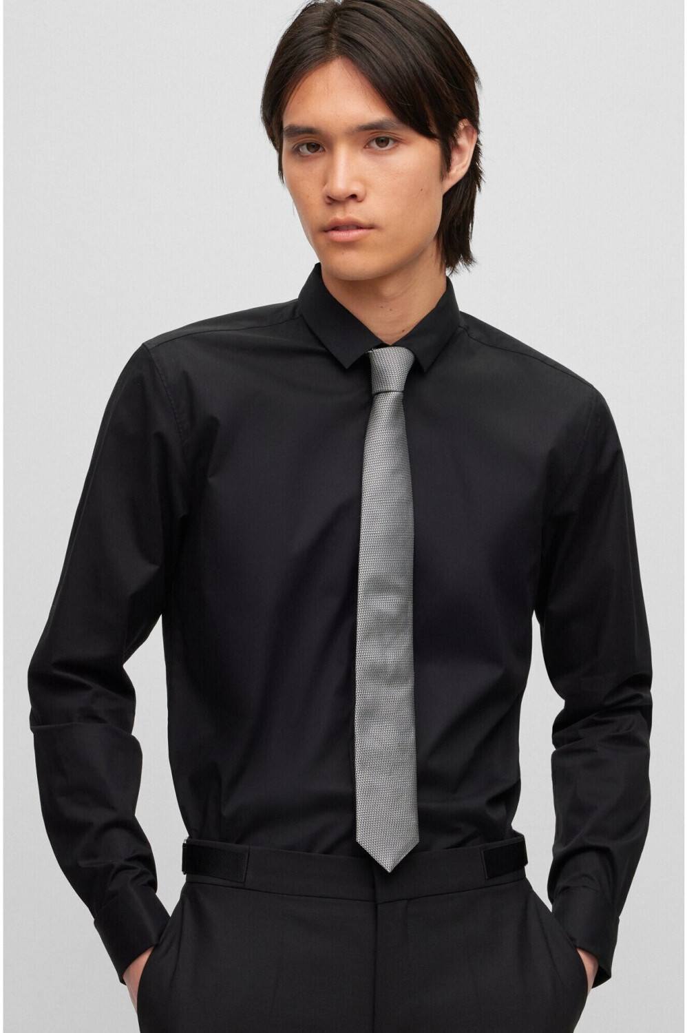 gemusterte bei - cm Hugo Seiden-Jacquard 34,99 6 Krawatte Style aus ab (50496030) Dezent € | Tie Preisvergleich dunkelgrau