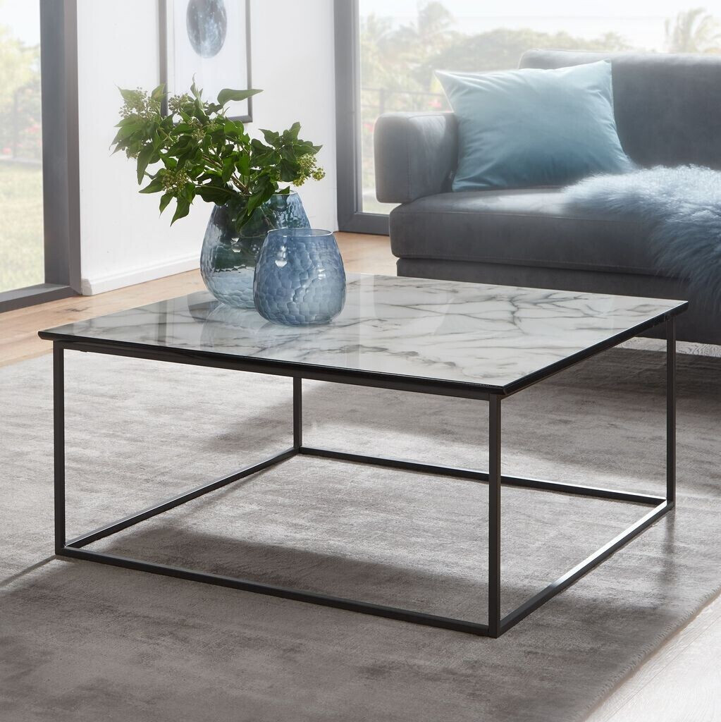 Finebuy Square coffee table 80x38x80 cm with white marble effect