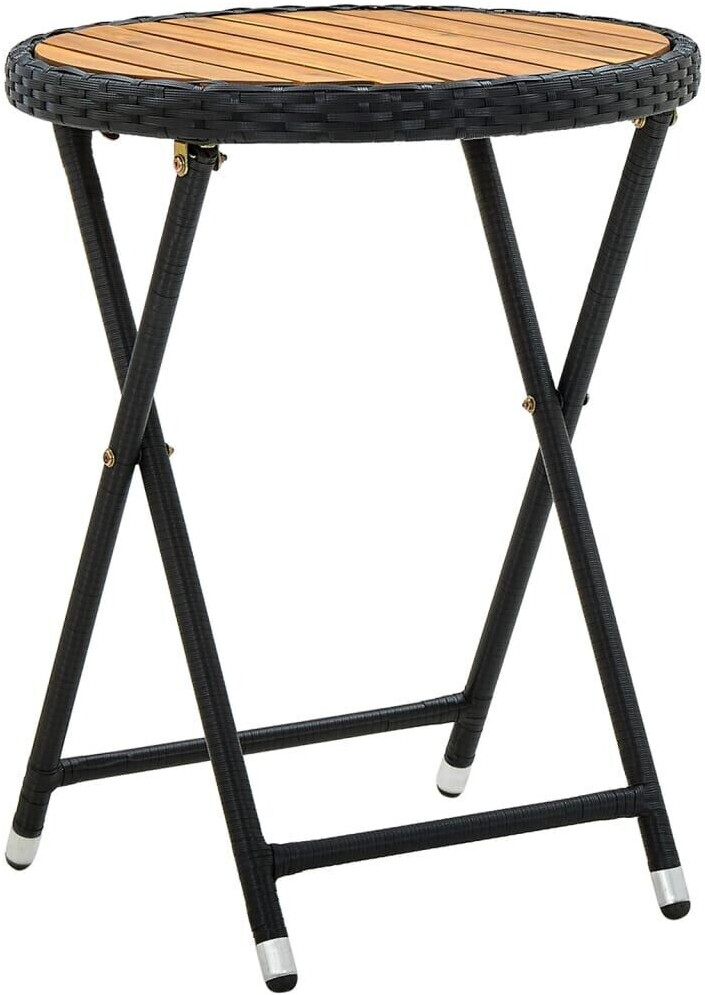 vidaXL Side table black 60 cm poly rattan and solid acacia wood