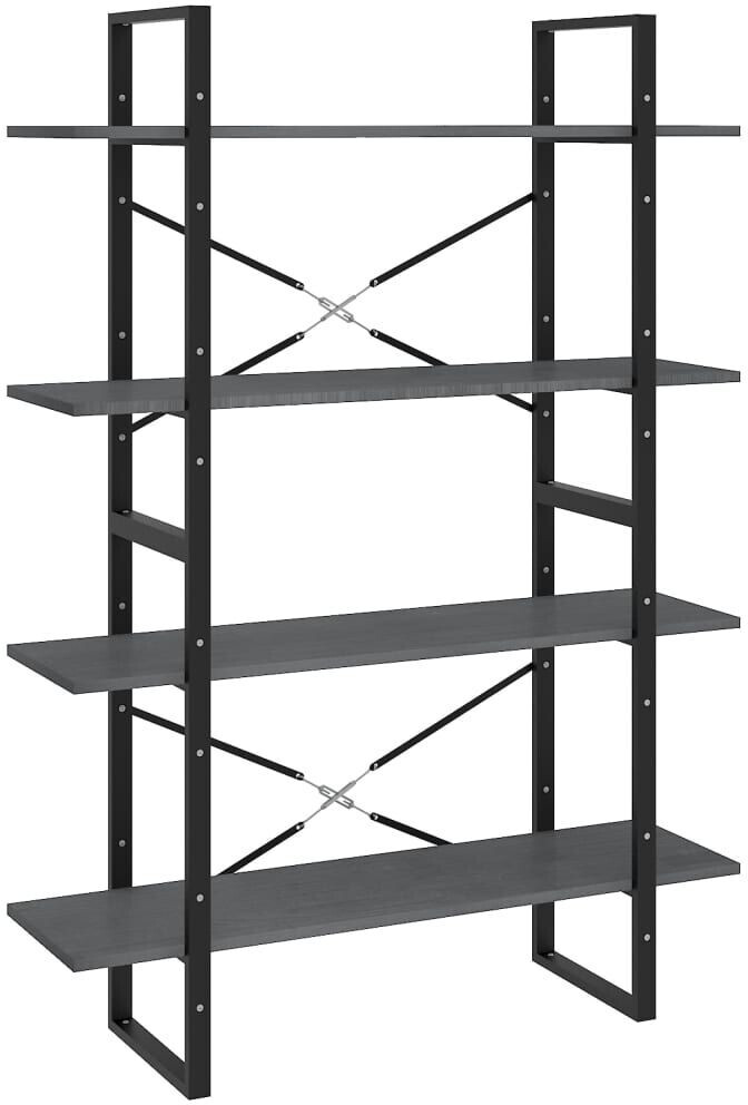 vidaXL Bücherregal 4 Fächer Grau 100x30x140 cm Kiefer Massivholz