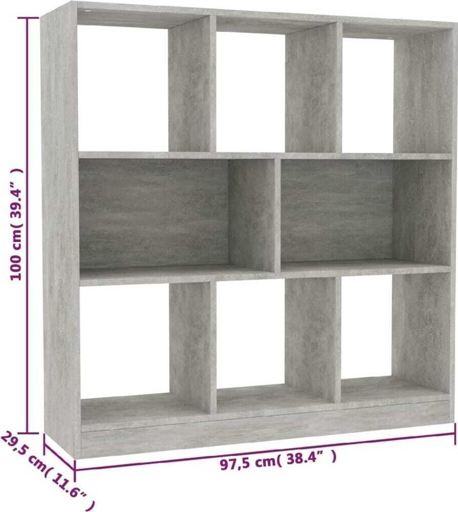 Bibliothèque/étagère En Bois D'ingénierie Chêne Noir - Dimensions 97,5x29,5x100 Cm, 8 Compartiments - Pour Livres, DVD, Décorations - Fixation Murale Incluse