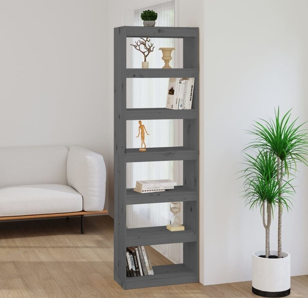 vidaXL Bücherregal/Raumteiler Grau 60x30x199,5 cm Massivholz Kiefer