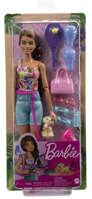 Buy Barbie Doll with puppy, workout outfit, roller skates and tennis  (HKT91) from £19.15 (Today) – Best Deals on