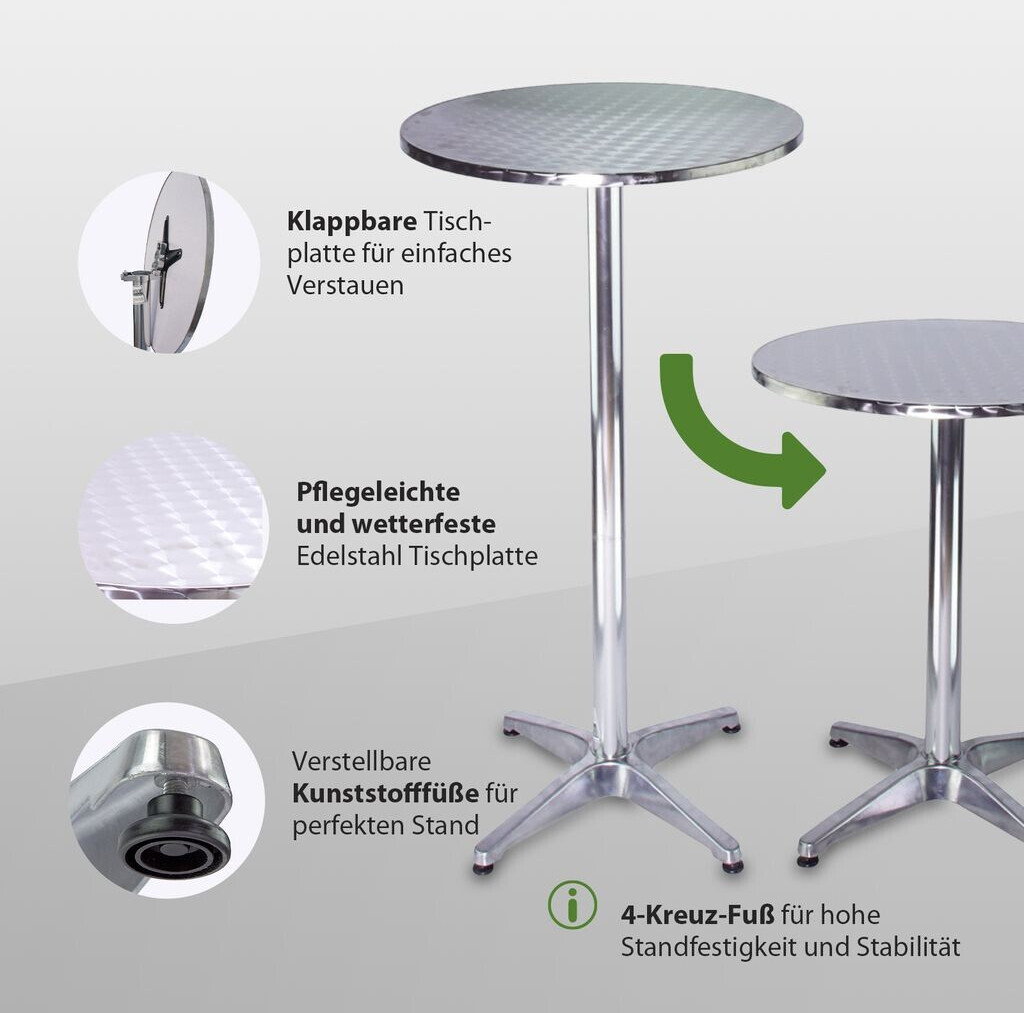 Baumarktplus 2x Stehtisch 2in1 Alu Bistrotisch Bartisch