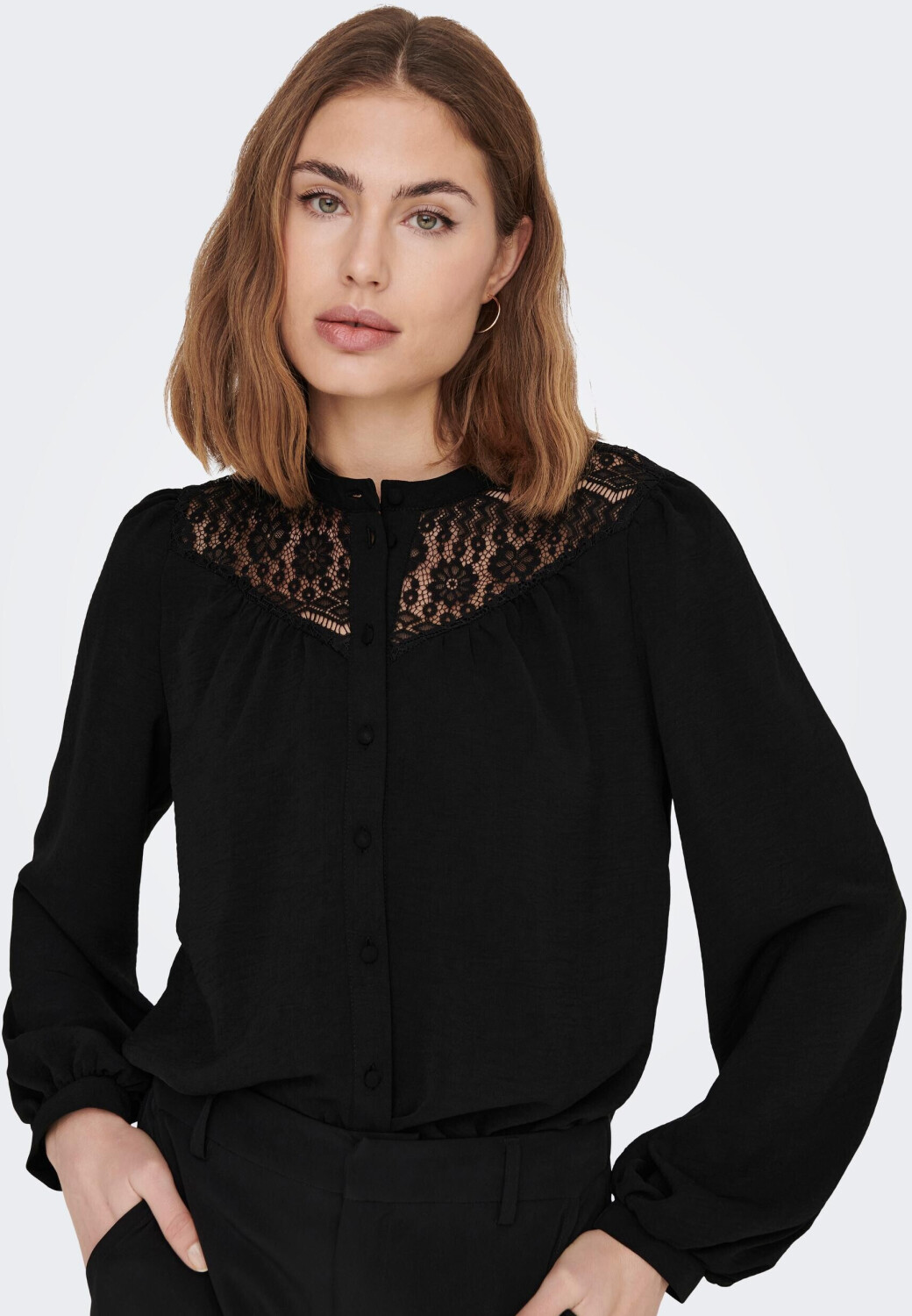 Only ONLMETTE LS MIX LACE BUTTON TOP WVN (15288333-4169429) black 