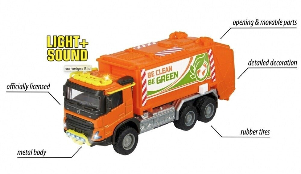 Majorette Volvo Müllauto mit Müllbehälter orange, Mit Licht und Sound  (213743000) ab 13,50 €