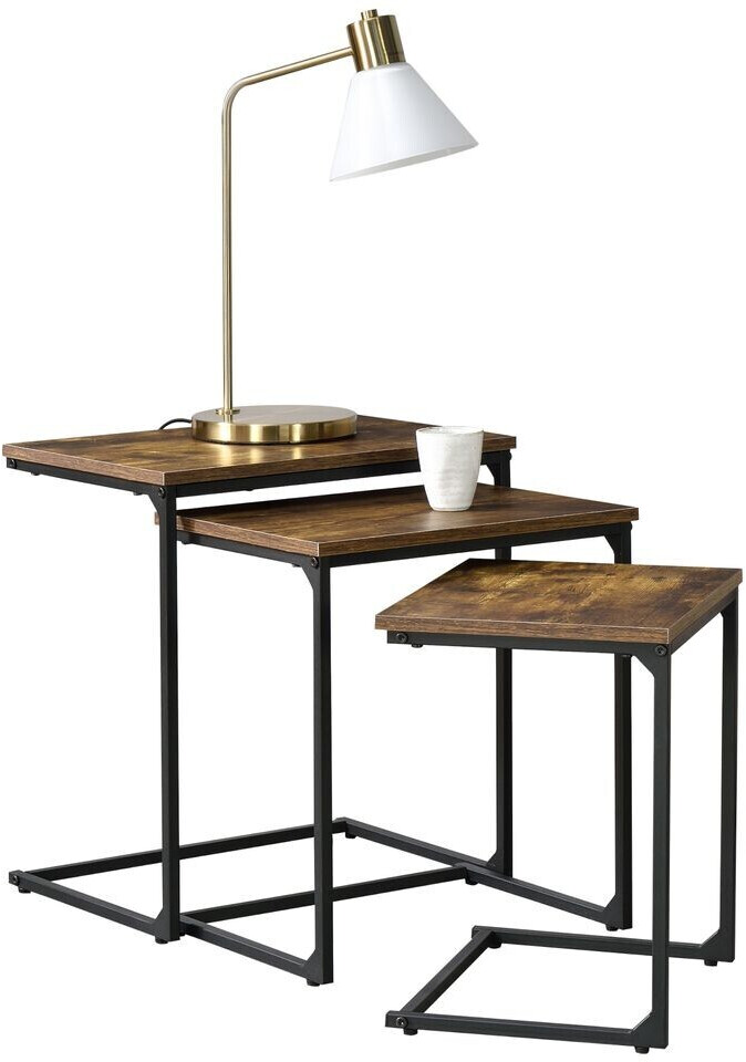 en.casa Side table set Tjörn Set of 3 Metal frame Dark wood tone