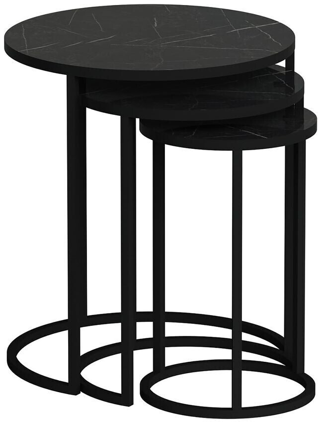 en.casa Frederiksværk coffee table set of 3 round black marble effect