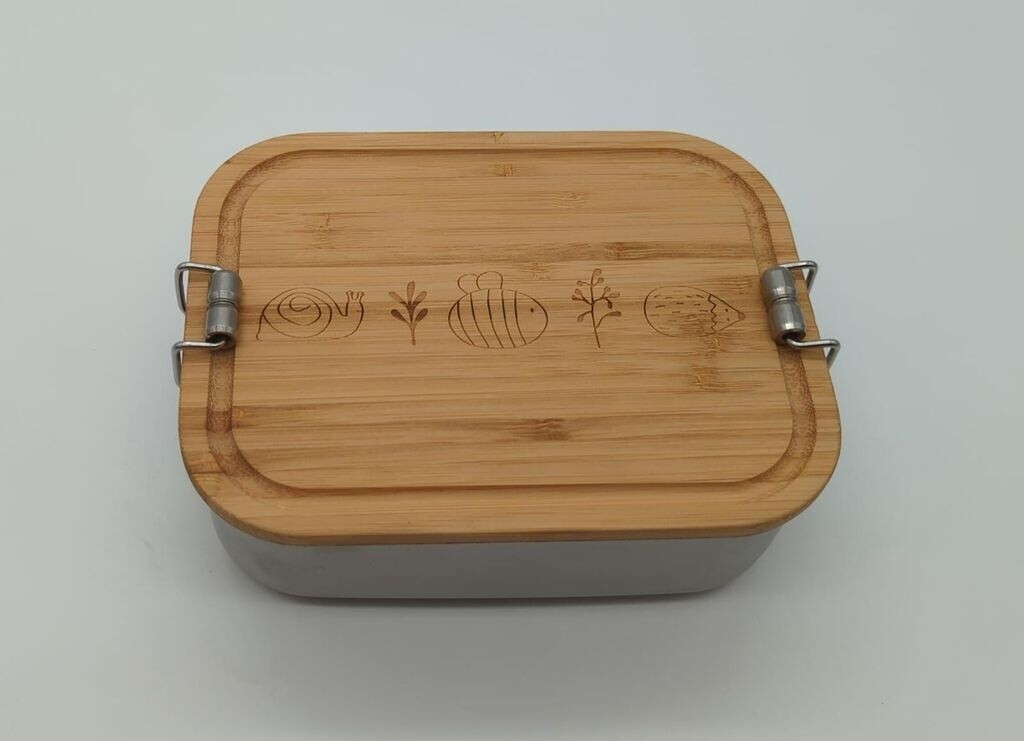 Boîte à Goûter Enfant LÄSSIG - Inox & Bambou, Séparation Amovible, Étanche - Lunchbox École Durable