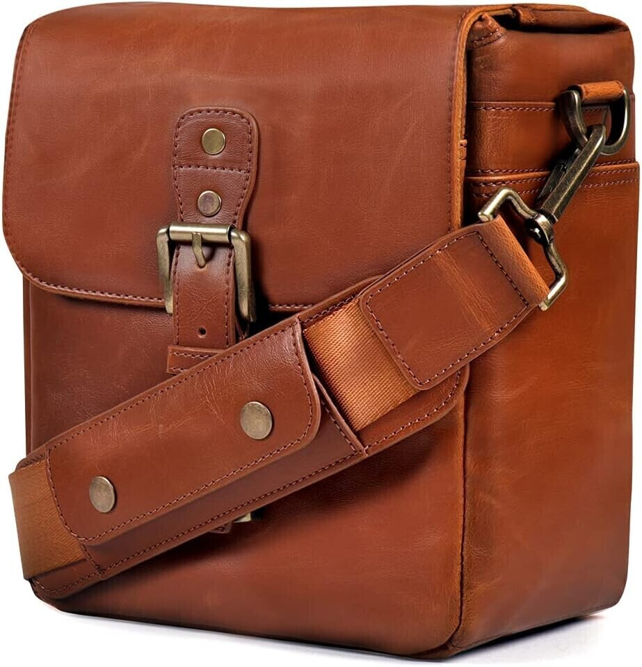 MegaGear Real Leather Courier Bag for Cameras Light Brown