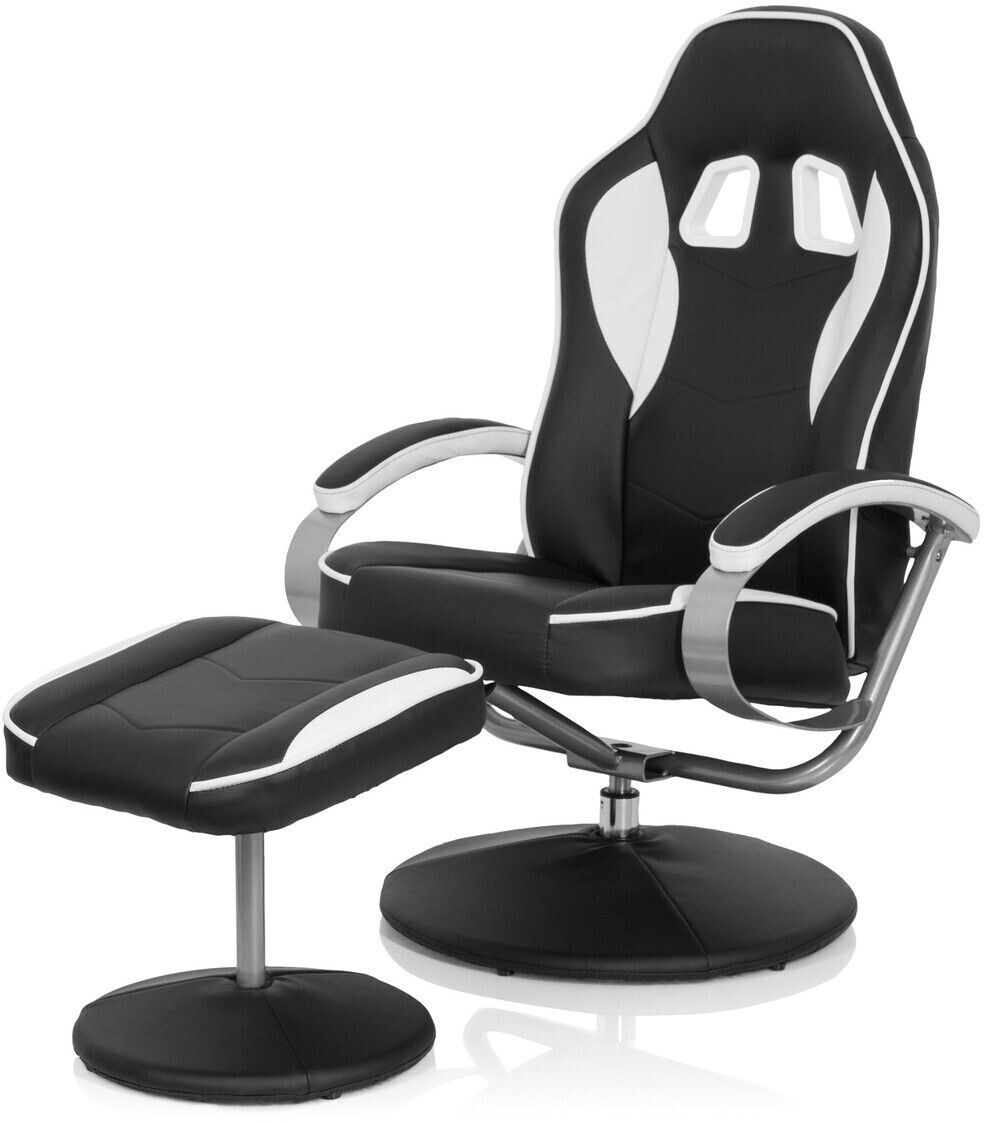 Fauteuil repose-pied / Fauteuil de relaxation GAMER PRO WH 110 simili cuir  noir / blanc - Fauteuil de salon - Achat & prix