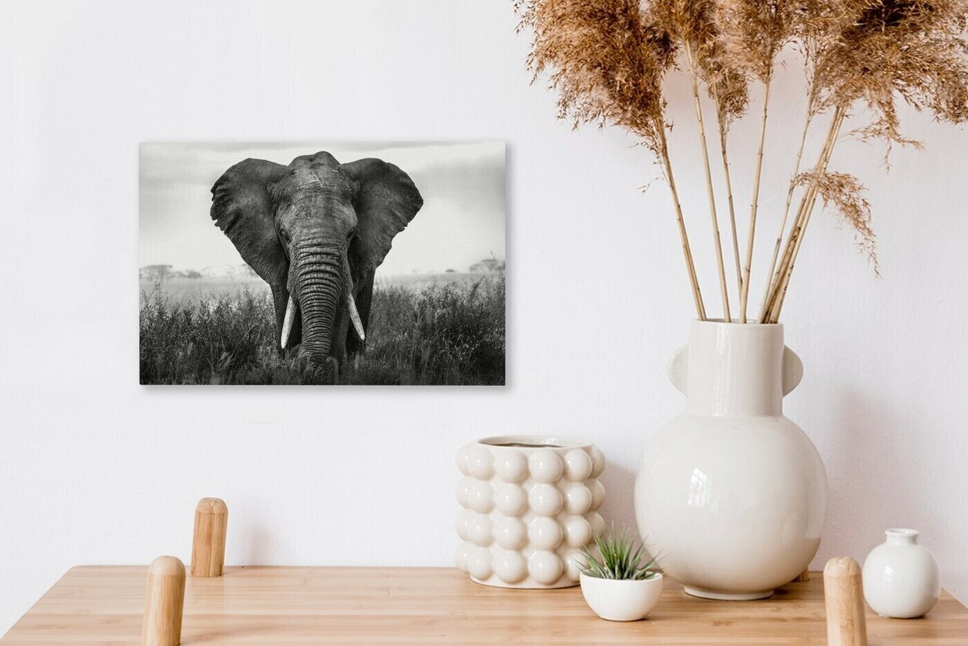 OneMillionCanvasses Afrikanischer Elefant im Gras im Serengeti-Nationalpark  schwarz und weiß 30x20cm ab 16,95 € | Preisvergleich bei