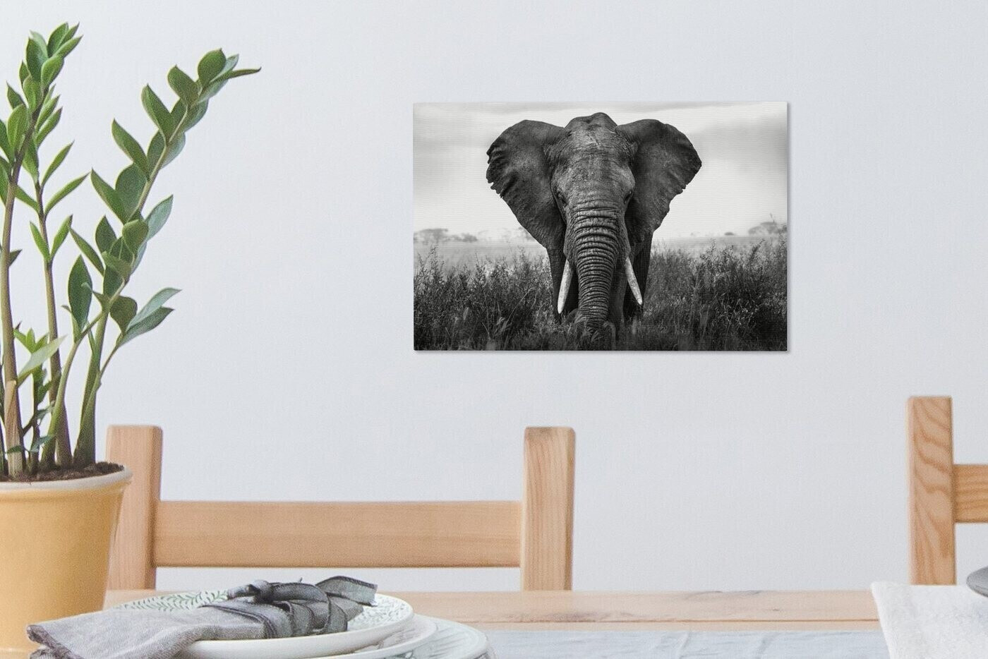 OneMillionCanvasses Afrikanischer Elefant im Gras im Serengeti-Nationalpark  schwarz und weiß 30x20cm ab 16,95 € | Preisvergleich bei | Kunstdrucke