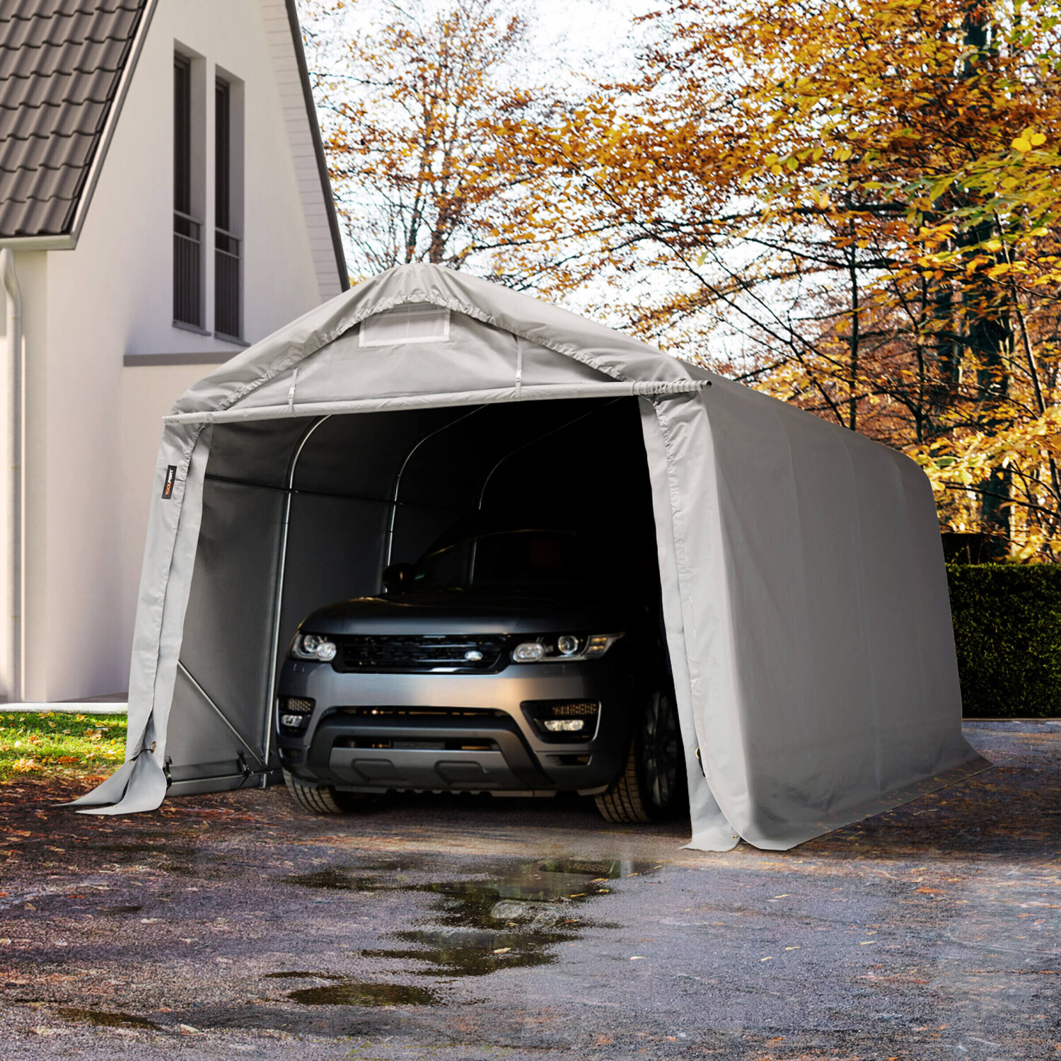 Garagenzelt Carport 2,4 x 3,6 m in grau Unterstand Lagerzelt PVC 800 N  Plane und Stabiler Stahlrohrkonstruktion : : Garten