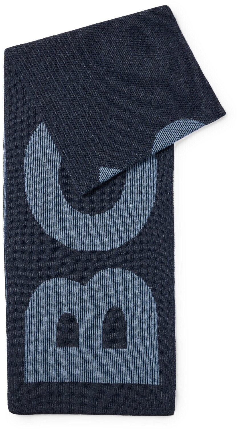 Hugo Boss Strickschal aus Baumwolle - Dunkelblau | 50495328 Wolle mit Logo ONESI Lamico_Scarf Preisvergleich und 42,00 Style € bei ab