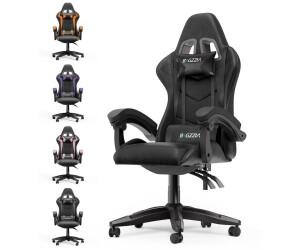 bigzzia gamingstoel, gamingfauteuil met hoofdsteun en lendensteun, ergonomische gamingstoel voor gameroom, tieners, volwassenen (zwart