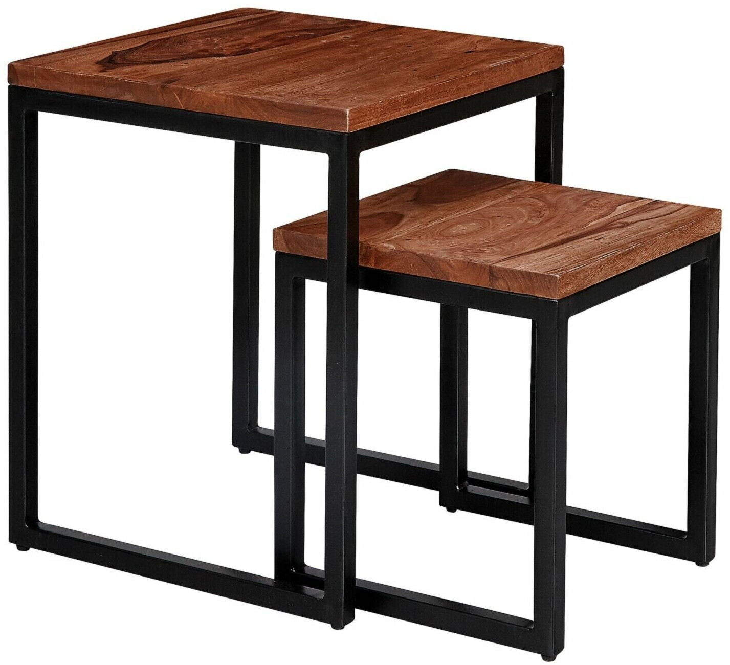 WOHNLING 2er Set MUMBAI Beistelltisch Massivholz Sheesham Design Wohnzimmer-Tisch Eckig