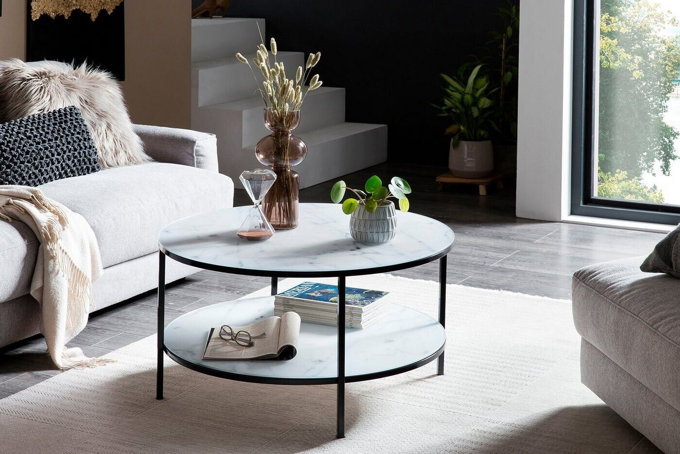 SalesFever Couchtisch rund mit 2 Ablagen Marmor-Optik 80x80x45 cm weiß-schwarz (394748) ab 145,97 € (Oktober 2026)