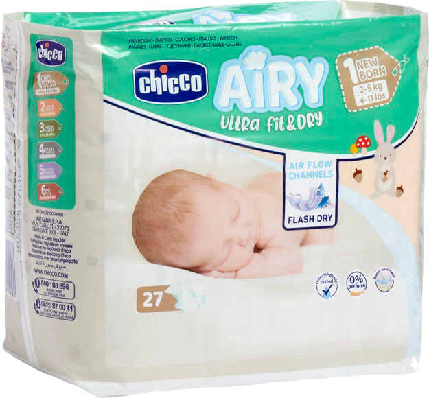 Chicco Airy Ultra Fit&Dry recién nacidos talla 1 (2 - 5 kg) 27 uds