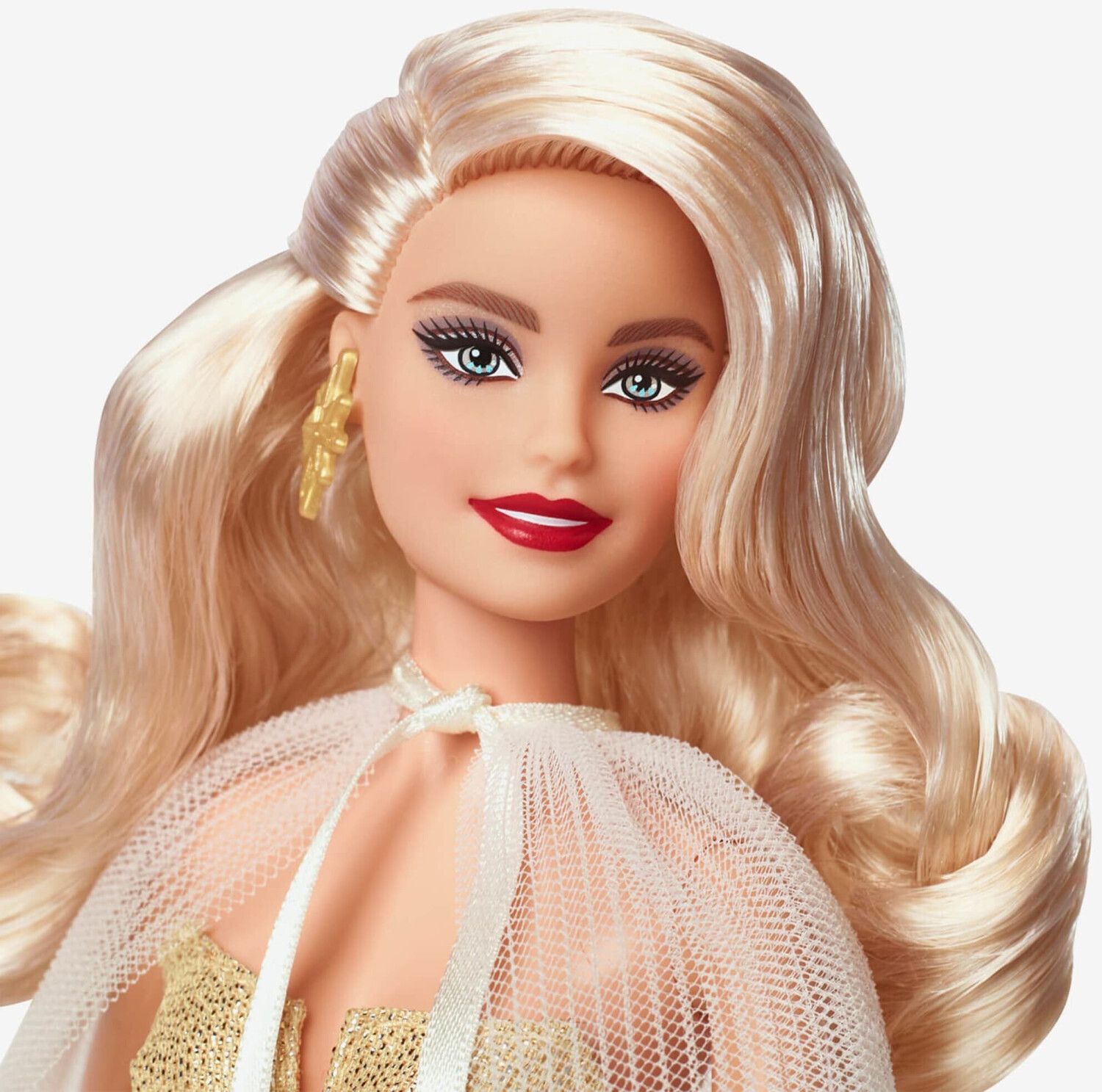 Barbie Noël 2023 avec robe dorée et cheveux blonds (HJX08)