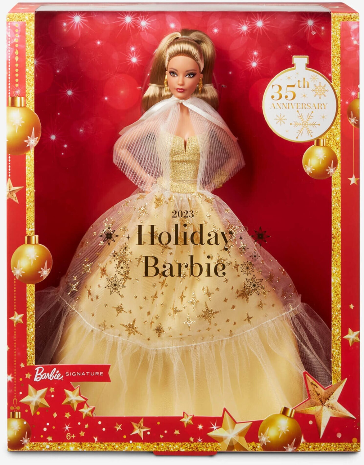 Barbie Noël 2023 avec robe dorée et cheveux châtains (HJX10) au meilleur prix sur idealo.fr