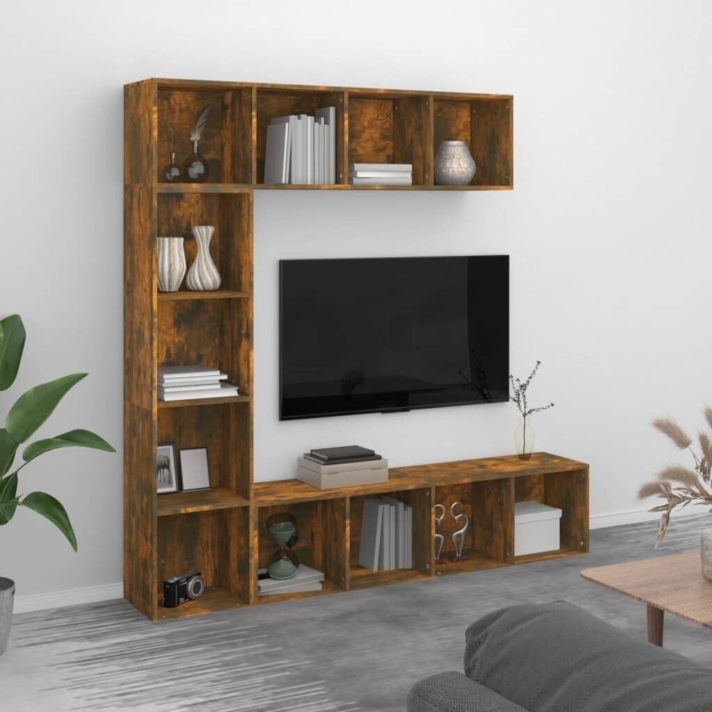 vidaXL 3-tlg. Bücherregal-/TV-Schrank-Set Räuchereiche 180x30x180 cm (3152713)