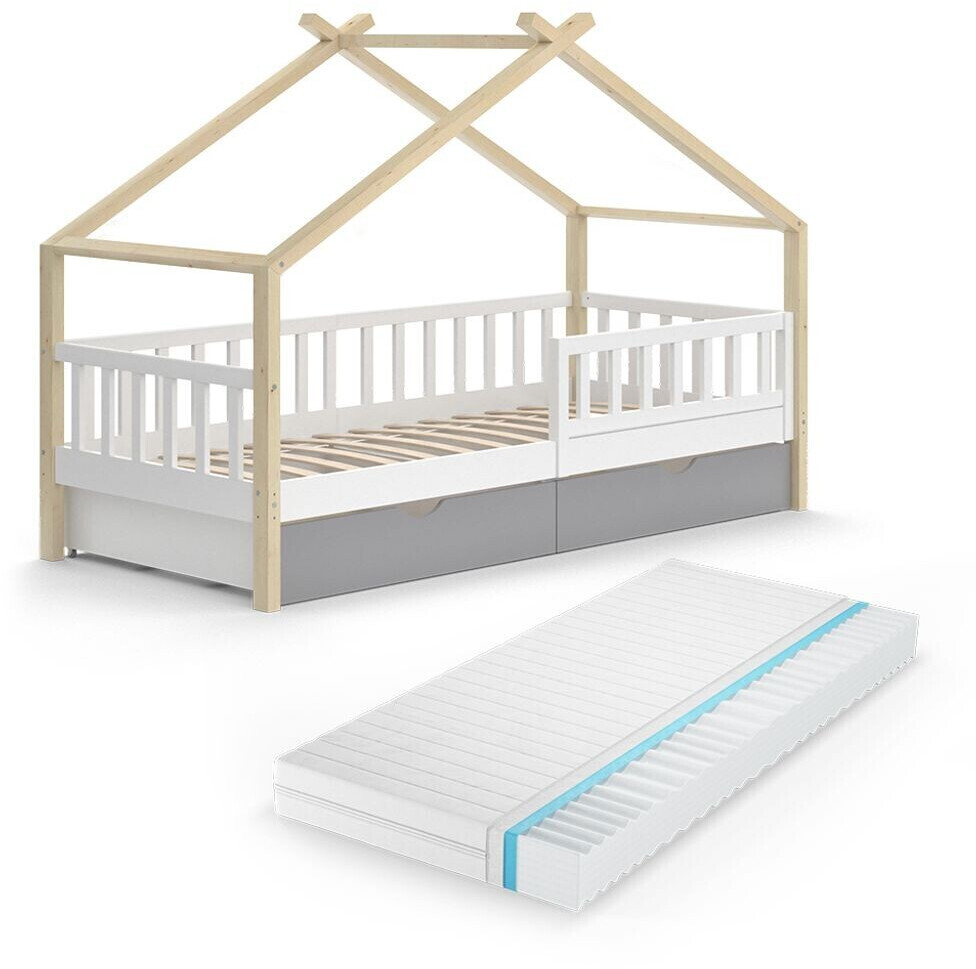 VitaliSpa Design 90x200cm with 2 Drawers and Mattress White/Nature