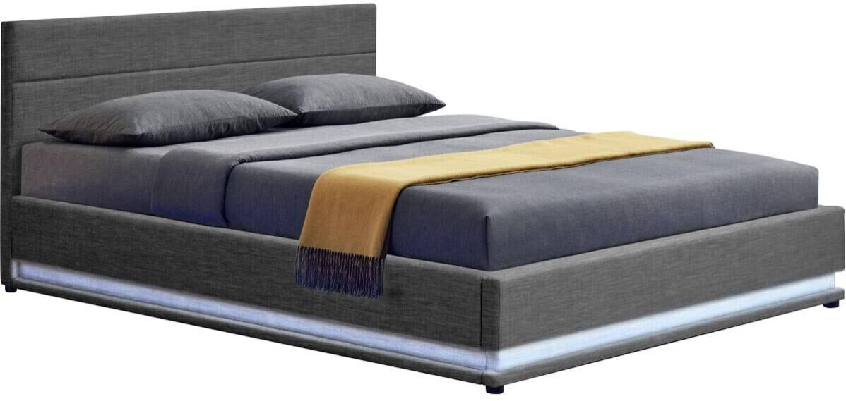 Habitat et Jardin Lit avec LED Anastasia 160 x 200 cm gris foncé