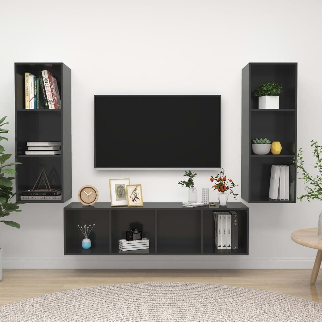 vidaXL 3 pcs. TV cabinet set high-gloss gray (3079753)
