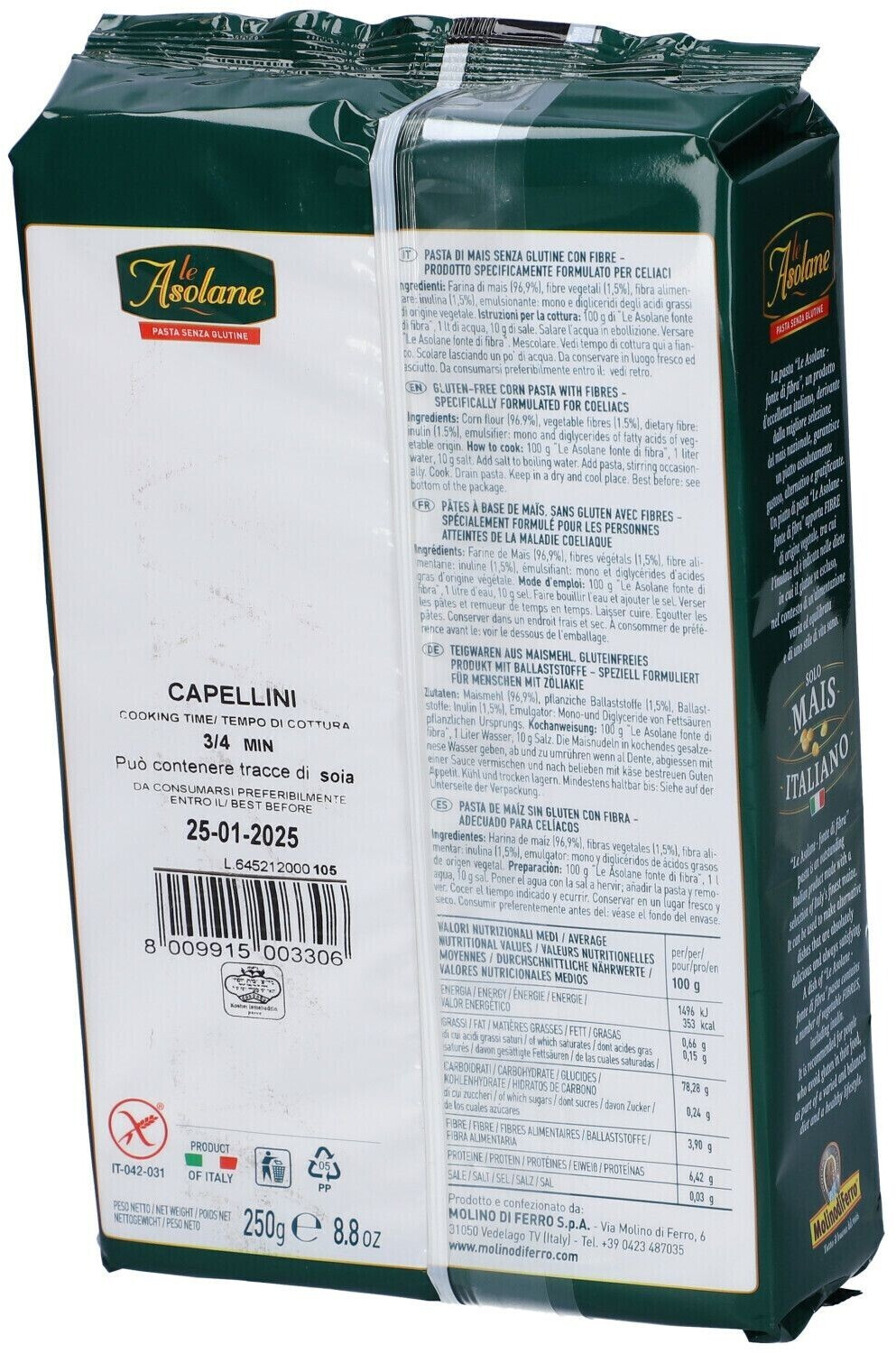 Le Asolane Capellini gluten free 250g ab 2,27 € Preisvergleich bei